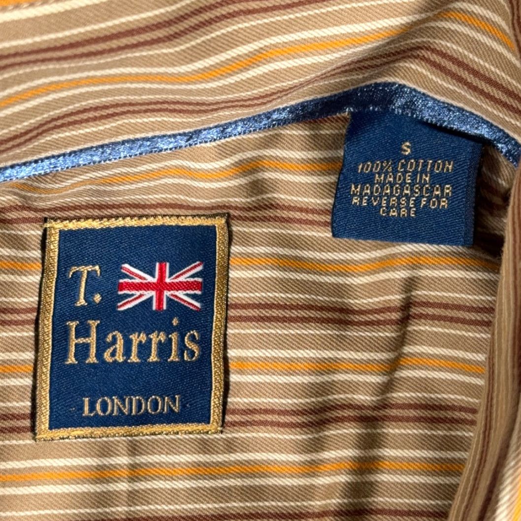 Vintage T Harris London Shirt Adult SMALL Brown Yelloiw Cotton Striped Button-Down Tags Size US S / EU 44-46 / 1 - 4 Thumbnail
