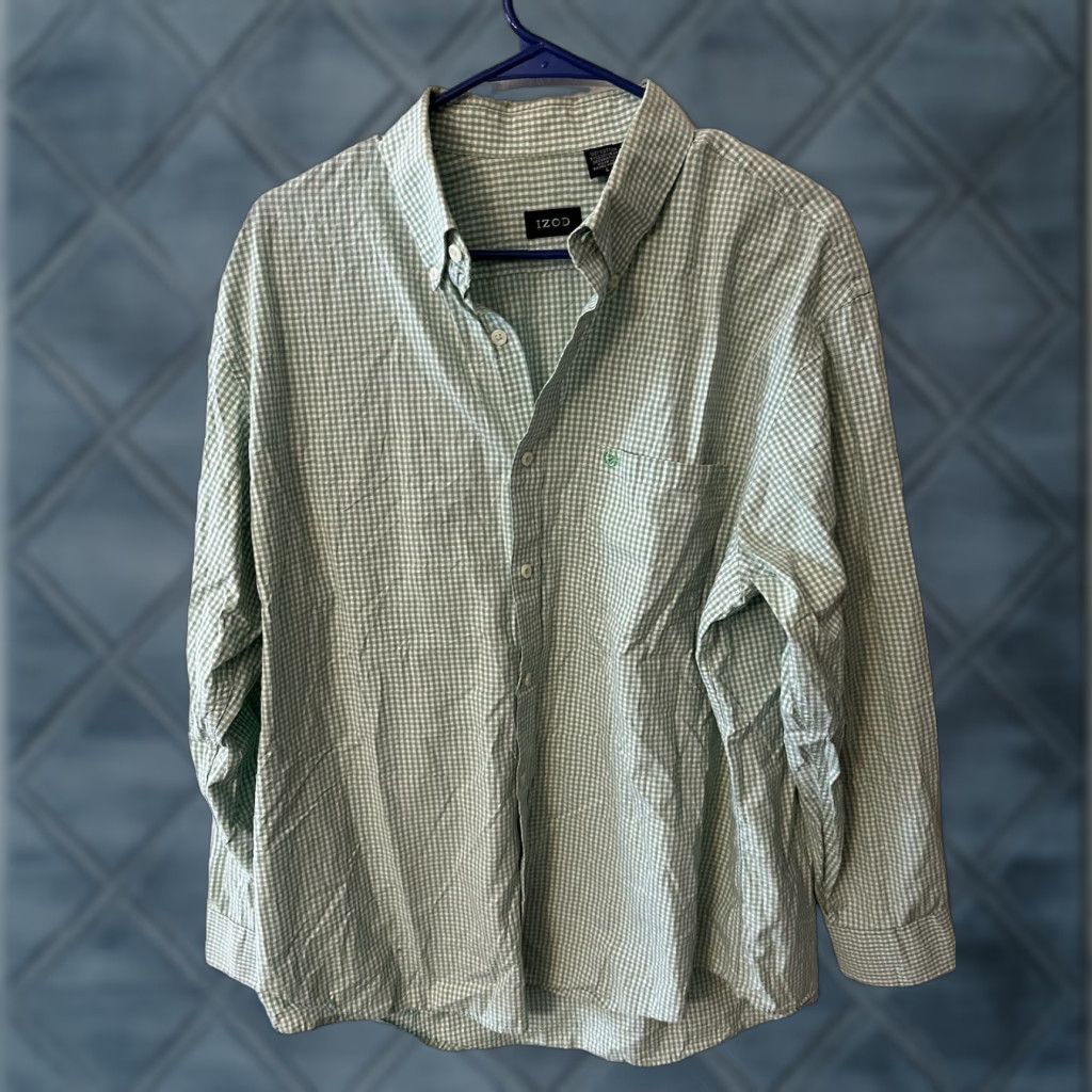 Izod IZOD Button-Up Shirt Mens Long Sleeve Green Gingham Cotton Classic Plaid Button-Down Casual Shirt L Size US L / EU 52-54 / 3 - 1 Thumbnail