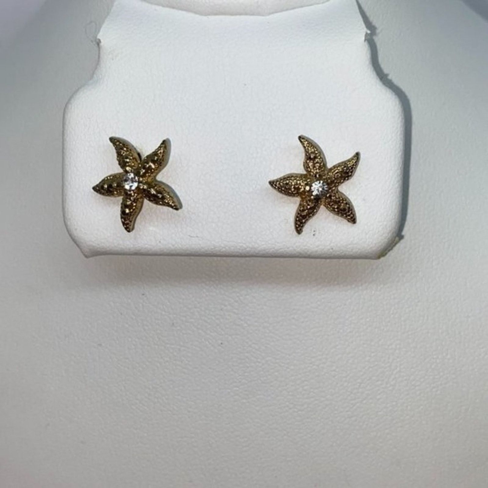 Handmade Gold-Tone Clear Rhinestone Starfish Stud Earrings Size ONE SIZE - 1 Thumbnail