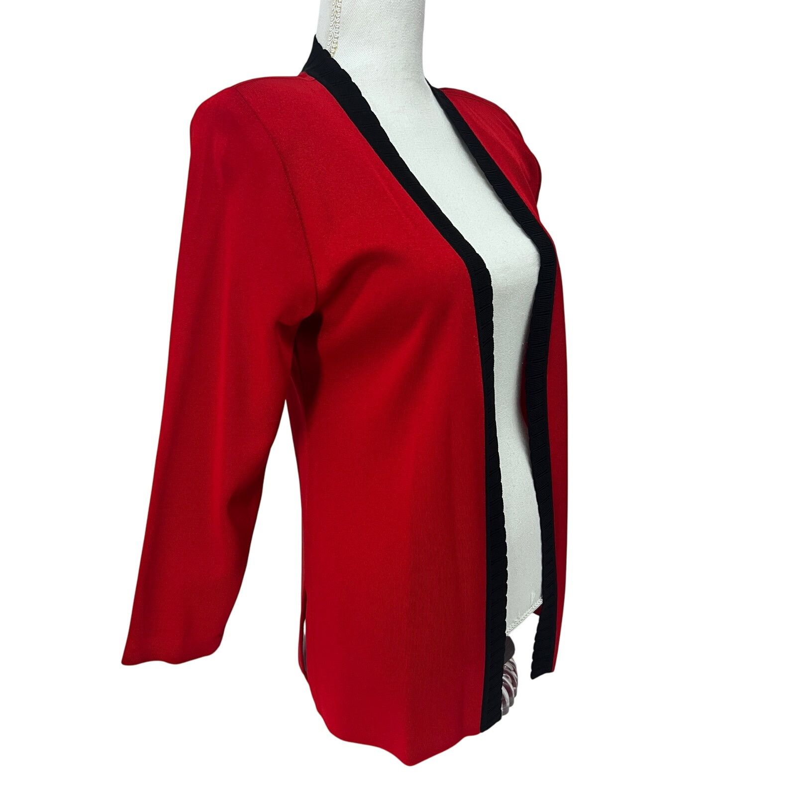 Vintage Misook Petite Vintage Red Black Cardigan Sweater XS Petite Size XS / US 0-2 / IT 36-38 - 2 Thumbnail