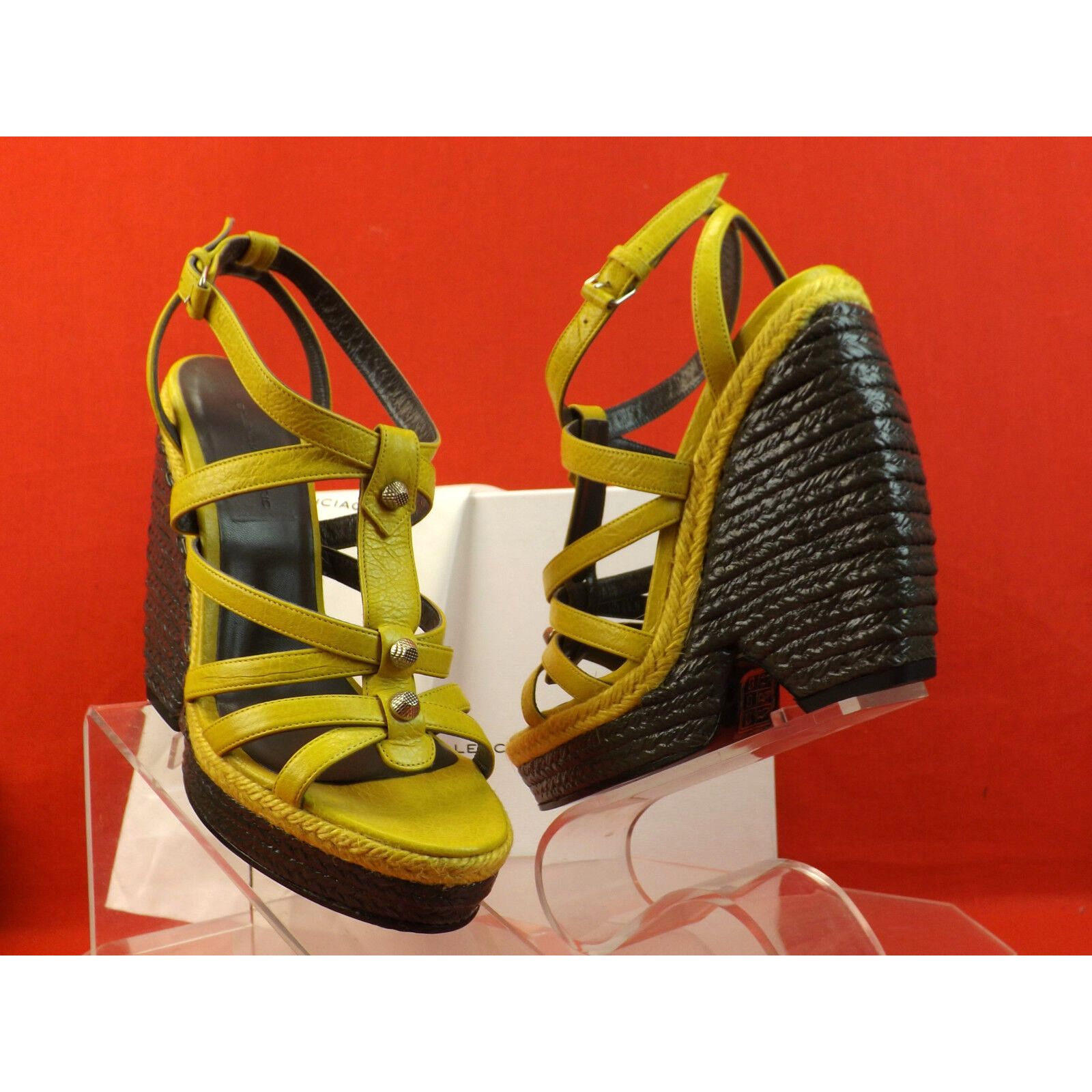 Balenciaga BALENCIAGA ARENA YELLOW LEATHER WEDGE STUDDED SANDAL 40 $745 Size US 10 / IT 40 - 3 Thumbnail