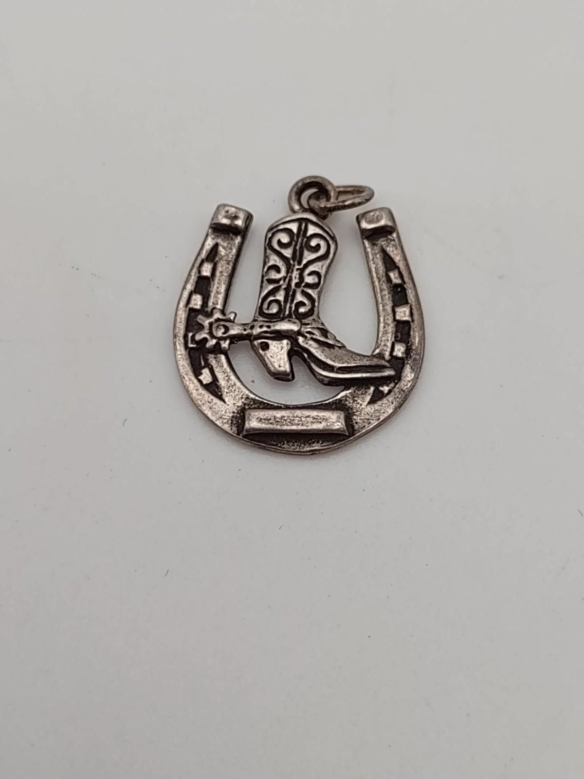 The Unbranded Brand Sterling Silver Western Horseshoe Cowboy Boot Charm 925 Size ONE SIZE - 1 Thumbnail