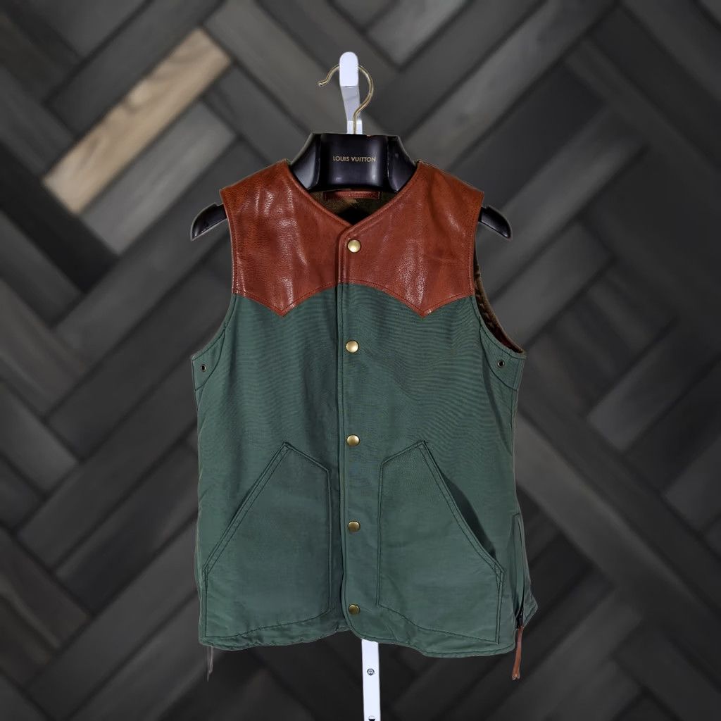 Kapital VINTAGE Kapital Outdoorsman Mountain Wool Lined Leather Shoulder Vest XXS Japan Green Men XXS Vest Size US XXS / EU 40 - 1 Thumbnail