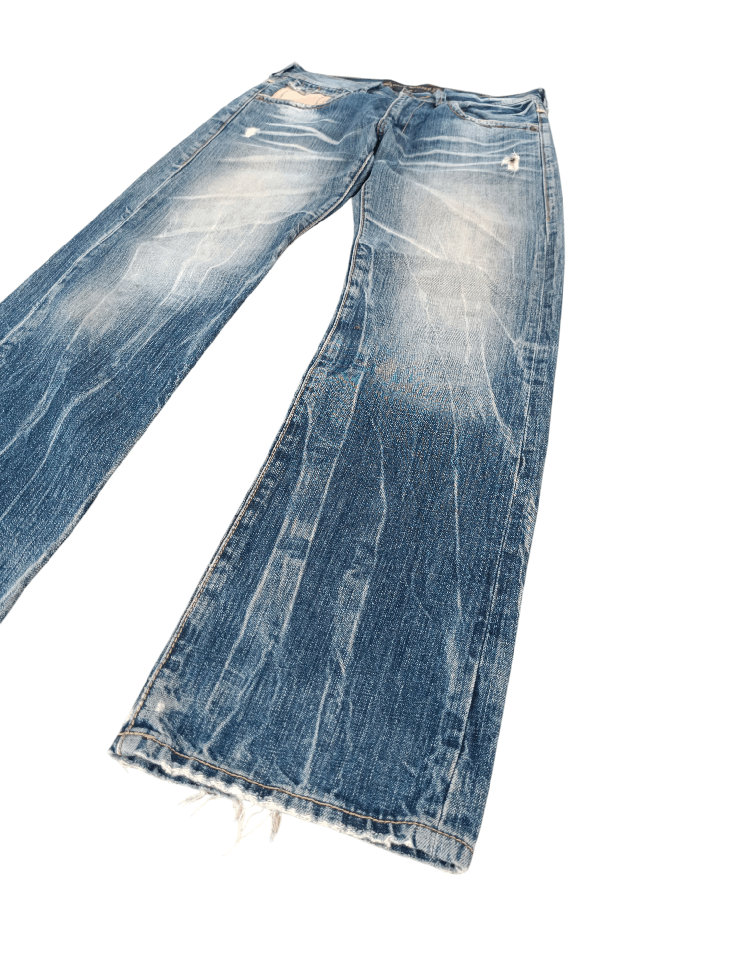 Japanese Brand 💥Flare💥90s Back Number Distress Ripped Jeans Faded Size US 32 / EU 48 - 5 Thumbnail