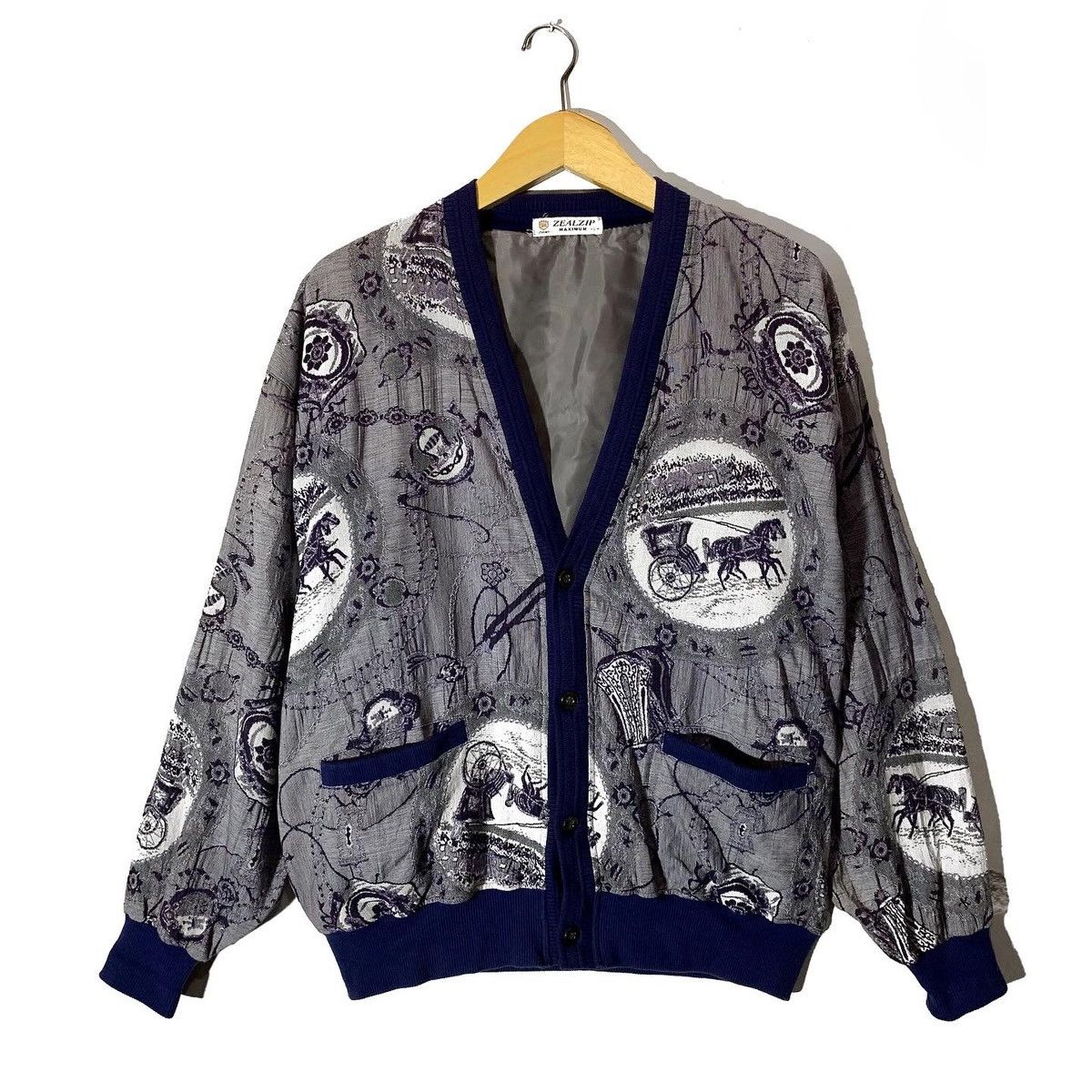 image of Cardigan Horse Art Unique Material And Art Vintage in Bleu, Men's (Size Large)