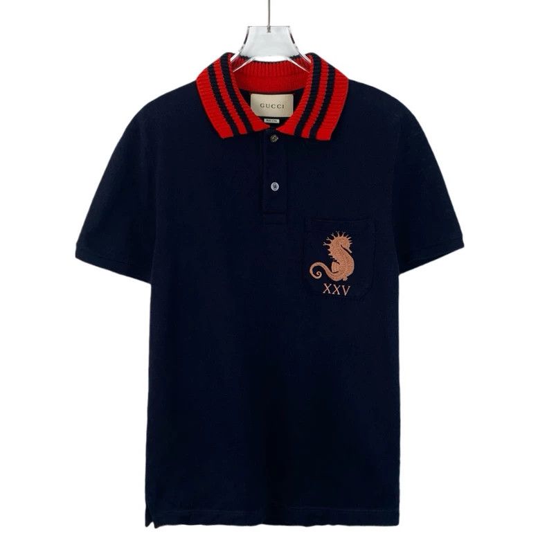 Gucci Gucci Dark blue striped seahorse embroidered cotton lapel s Size US S / EU 44-46 / 1 - 1 Thumbnail