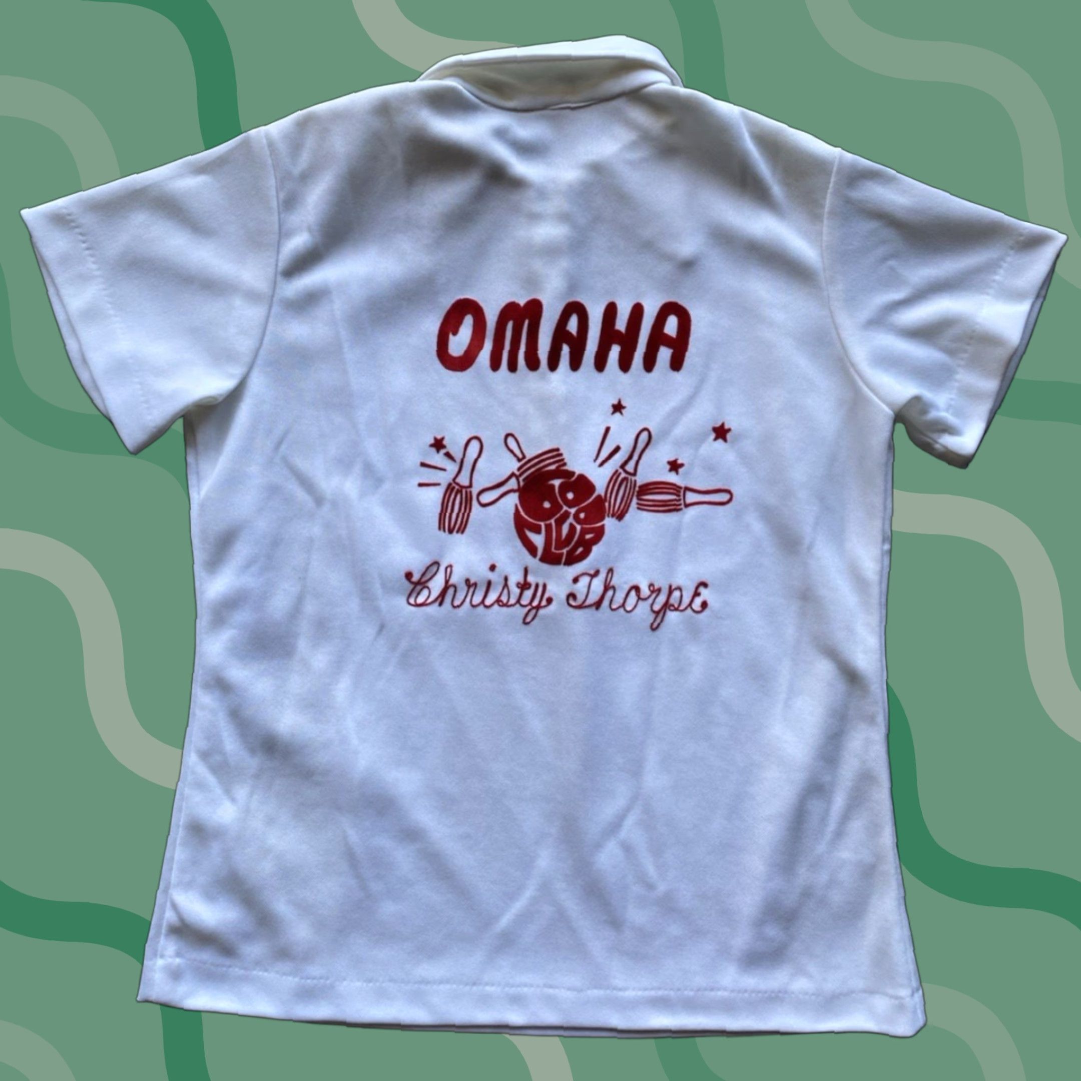 VINTAGE Mr Morts Bowling Shirt 36 White 1970s Christy Thorpe Omaha 600 Club Shirt Mens