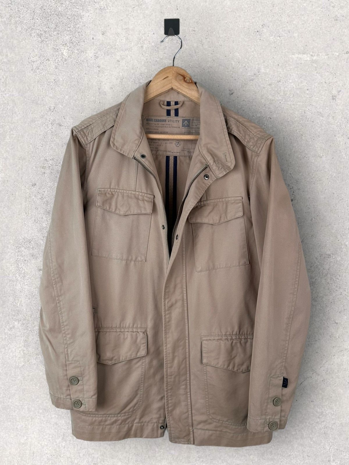 Image of M 65 Field Jacket x Nigel Cabourn Utility Field Blazer Jacket Full Zip Outwear in Beige (Size Small