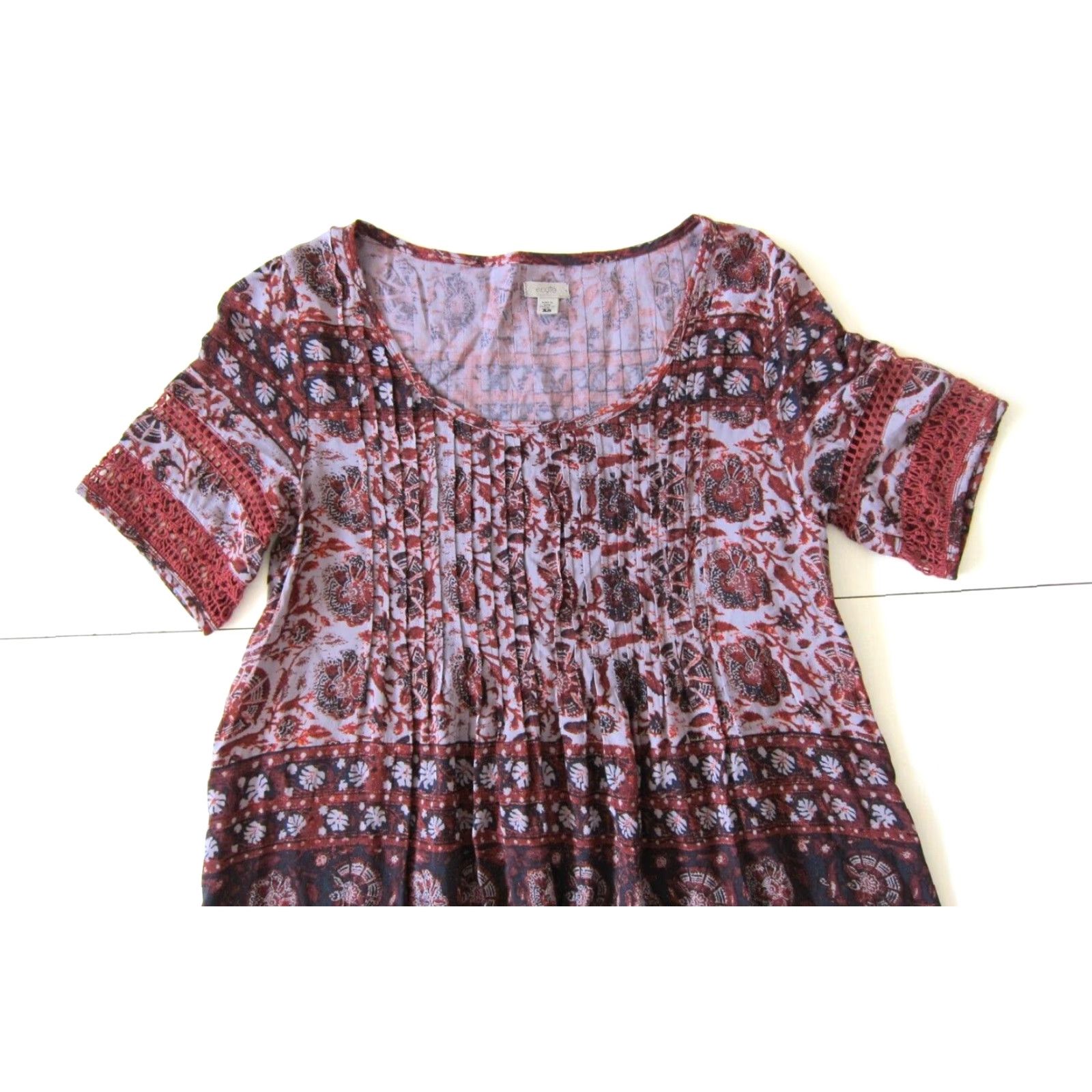 Vintage VINTAGE Ecote' 100% Rayon Purple Red Floral Paisley Short Sleeve Tunic Smock Dress XS Size 26" / US 2 / IT 38 - 3 Thumbnail