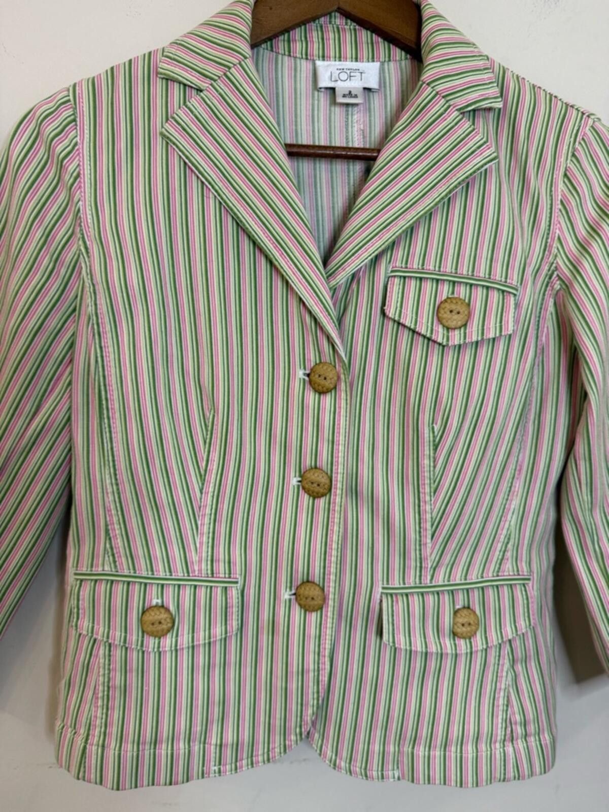 Other Loft preppy striped blazer jacket pink green white SZ 2 Size XS / US 0-2 / IT 36-38 - 1 Thumbnail