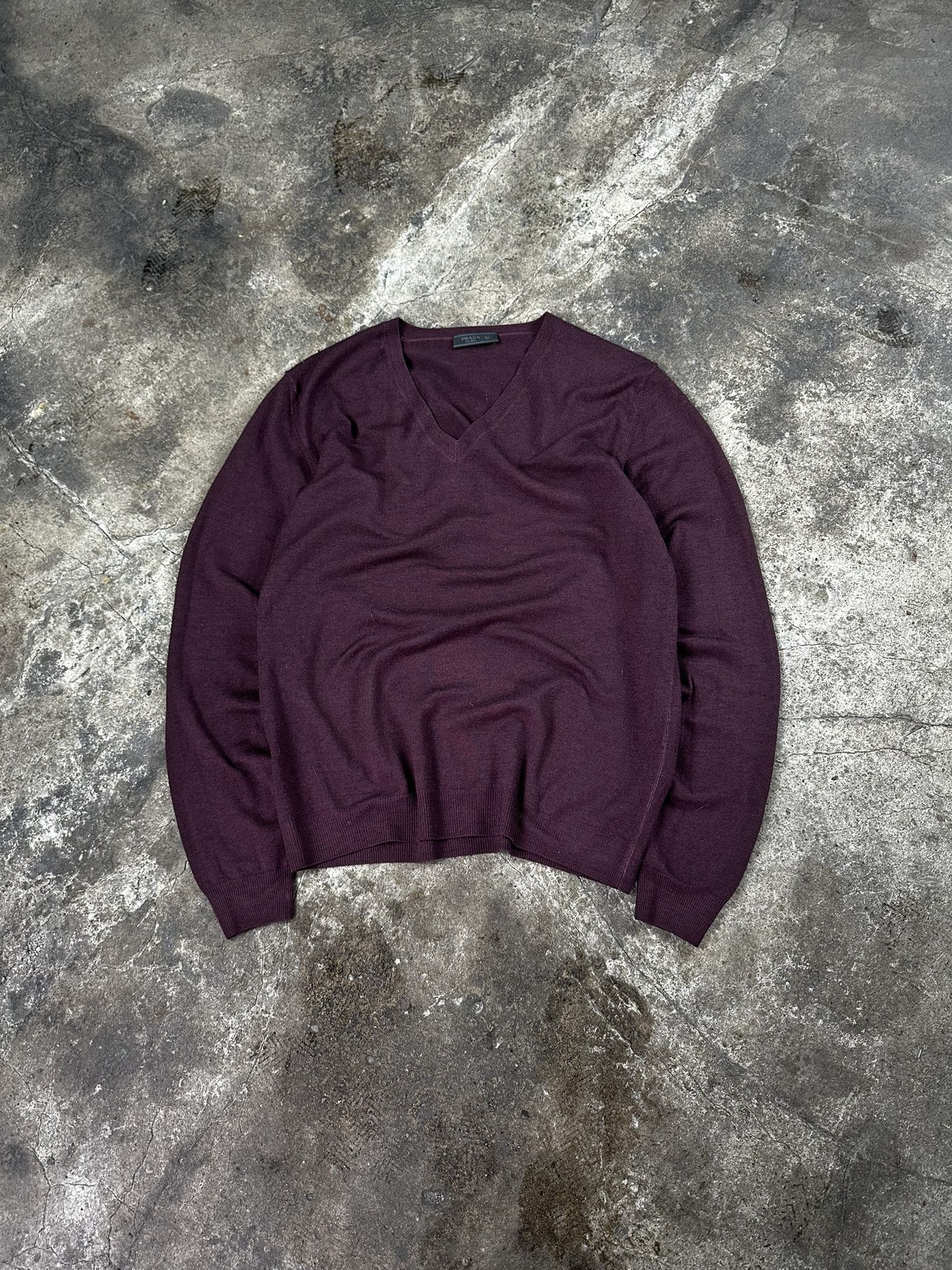 Prada Prada Burgundy Wool Knit V-neck Sweater Size US M / EU 48-50 / 2 - 1 Thumbnail