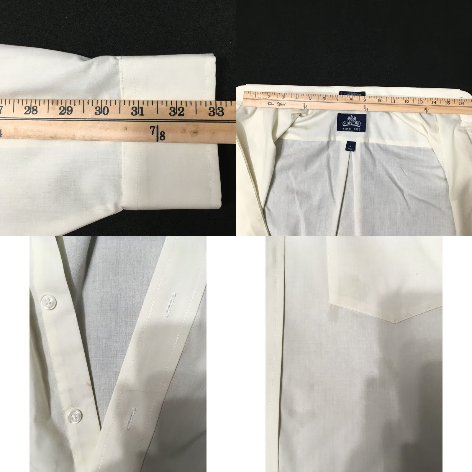Stafford Stafford Dress Shirt Mens 16 32/33 cream beige Broadcloth STAIN Wrinkle Free Size 42R - 8 Thumbnail