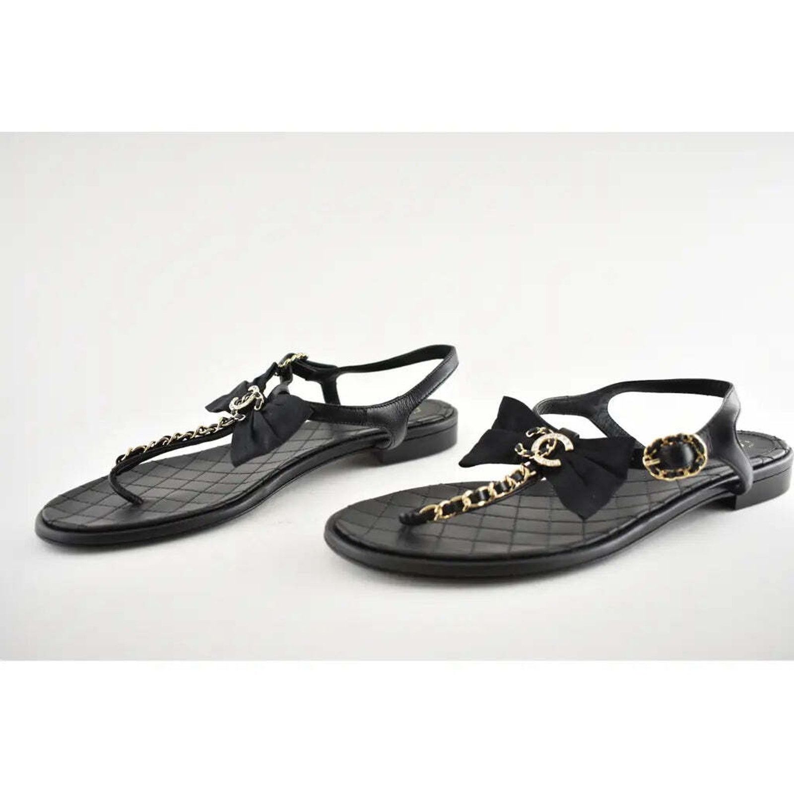 Chanel Chanel 20A Black Crystal Bow Lambskin CC Logo Mule Slide Size US 9.5 / IT 39.5 - 9 Thumbnail