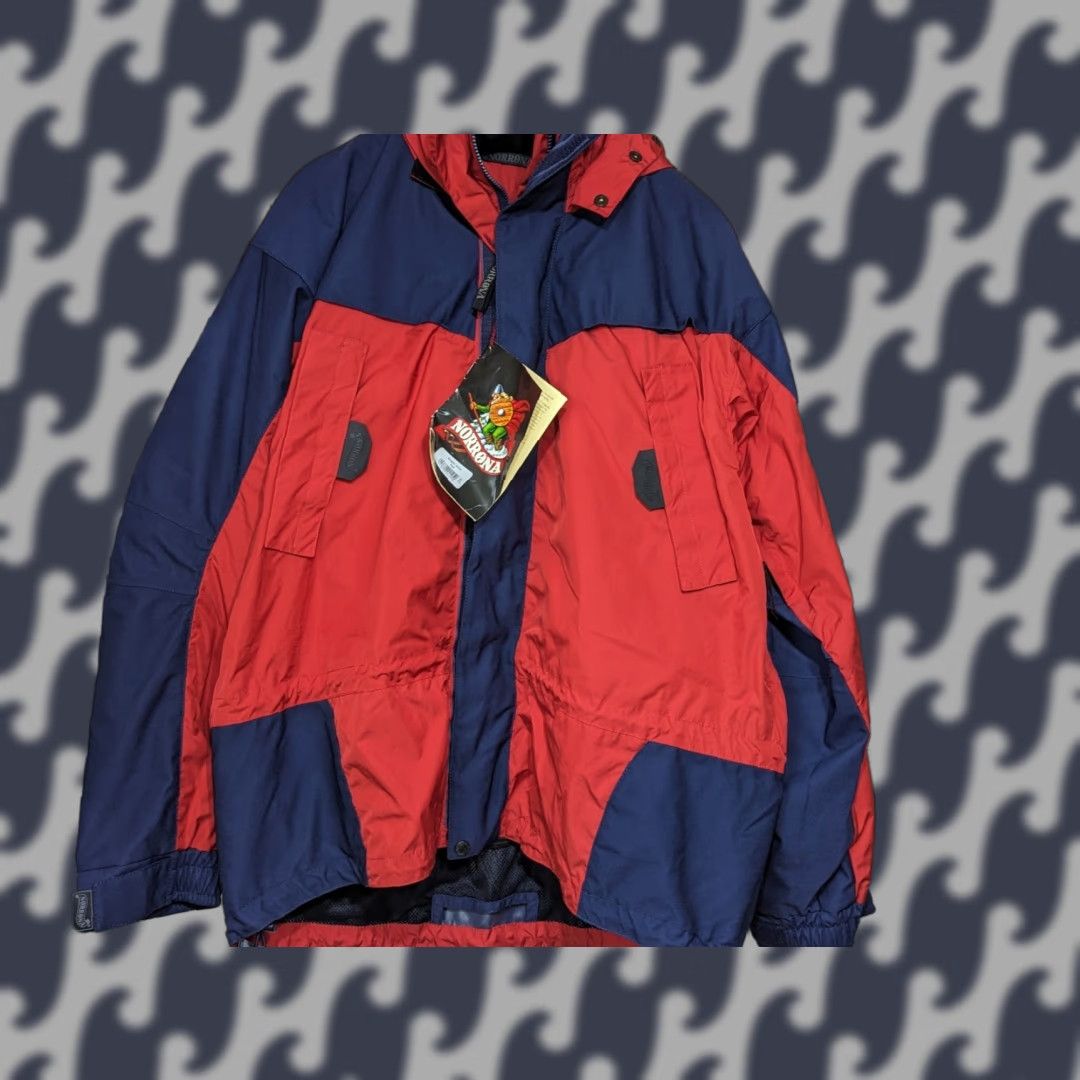 Vintage Norrona Slogen Mens Jacket XL Hooded Outdoor Red Blue Microfiber Long Sleeve Pullover Outdoorwear Casual Activewear Jacket Size US XL / EU 56 / 4 - 1 Thumbnail