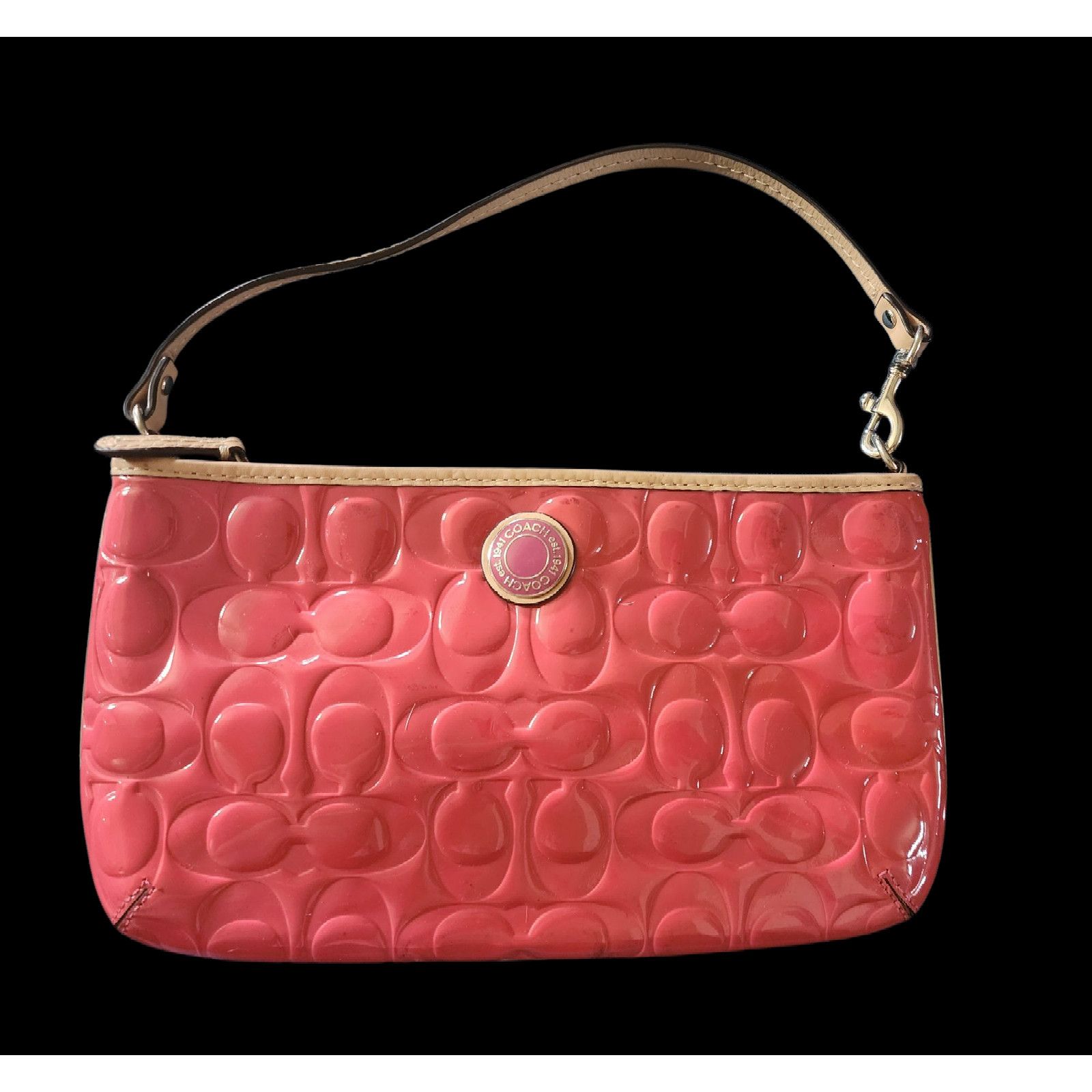 Coach Coach Patent Leather Embossed Clutch Pouchette Wristlet Pink Size ONE SIZE - 1 Thumbnail