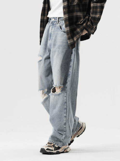 Japanese Brand × Jean Loose men's high street ripped wide-leg jeans Size US 32 / EU 48 - 2 Thumbnail