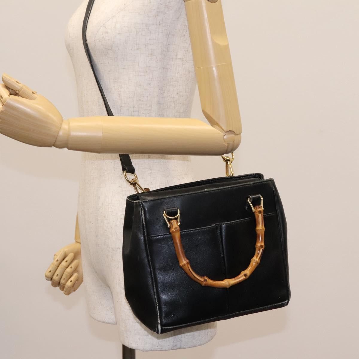 Gucci GUCCI Bamboo Hand Bag Leather Black Gold 000 2122 000 2122 Size ONE SIZE - 22 Thumbnail