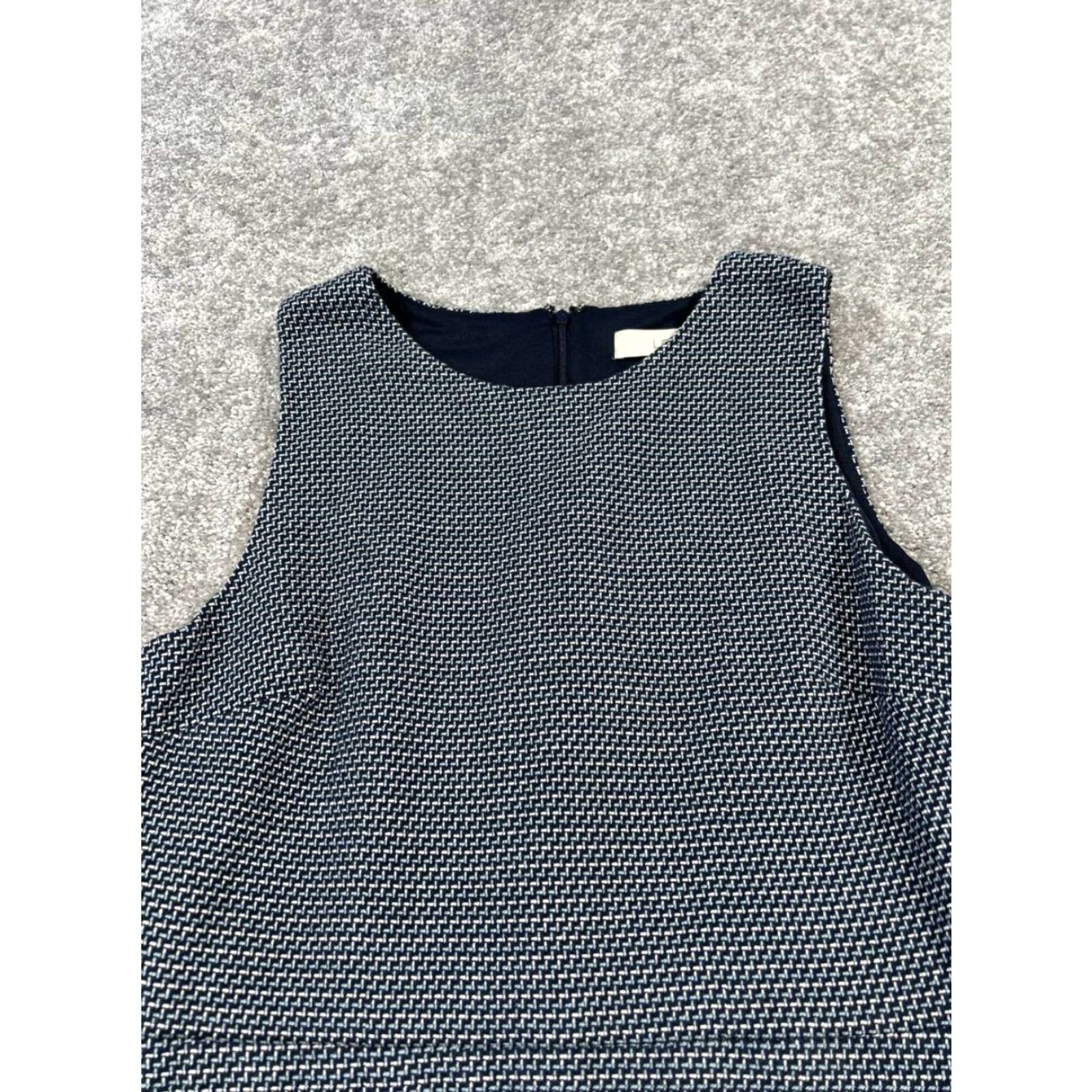 Loft LOFT Blue Knit Blouson Dress Womens 12 Casual Sleeveless Cotton Blend Knee Length Plaid Round Neck Zip Size XL / US 12-14 / IT 48-50 - 2 Thumbnail