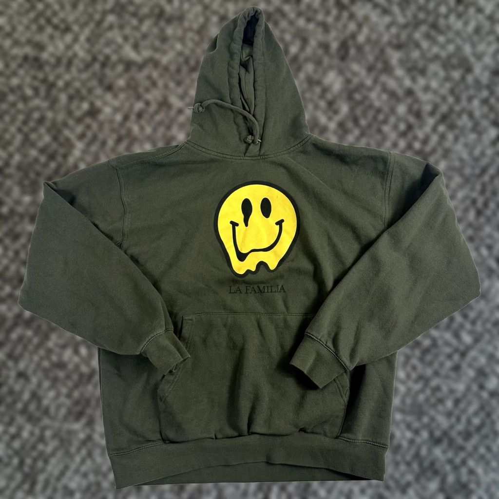 Vintage La Familia MMXIV Hoodie Mens Large Army Green Emoji Smiley Face Graphic Pullover Sweatshirt Size US L / EU 52-54 / 3 - 1 Thumbnail