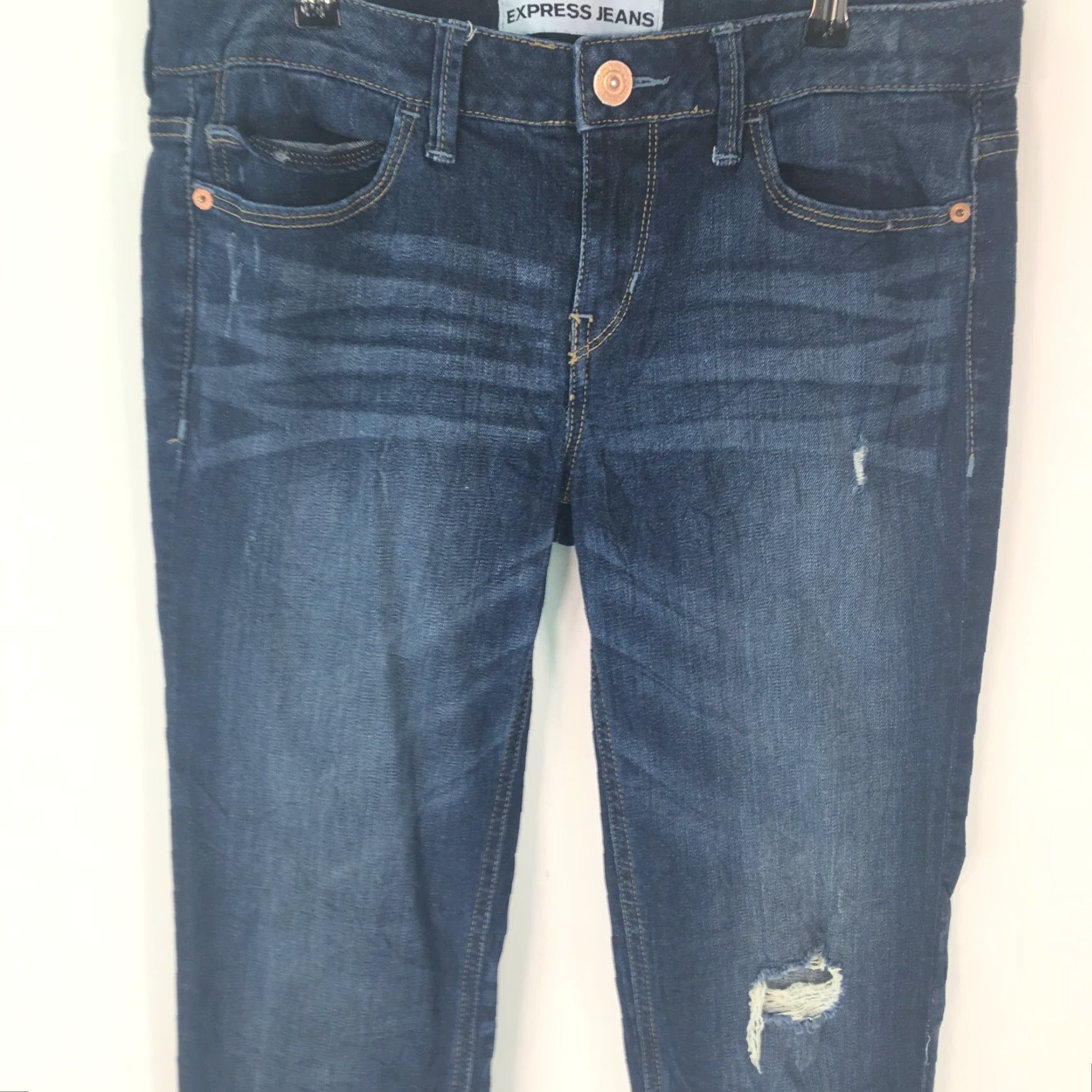 Express EXPRESS Jeans Womens Boyfriend Casual Mid Rise Blue Denim Size 4 Regular 28in Inseam - 5-Pocket Stretch Size 27" / US 4 / IT 40 - 3 Thumbnail