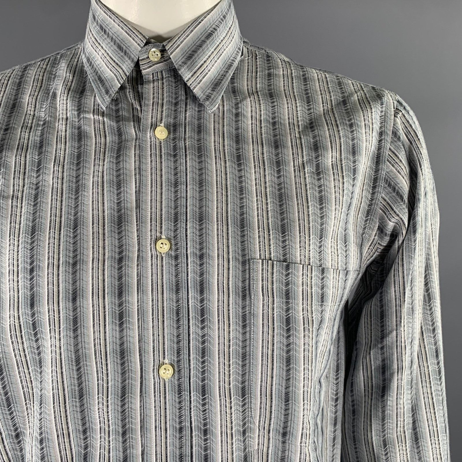 Missoni MISSONI Grey Multi-Color Zig Zag Stripe Long Sleeve Shirt Size US L / EU 52-54 / 3 - 2 Thumbnail