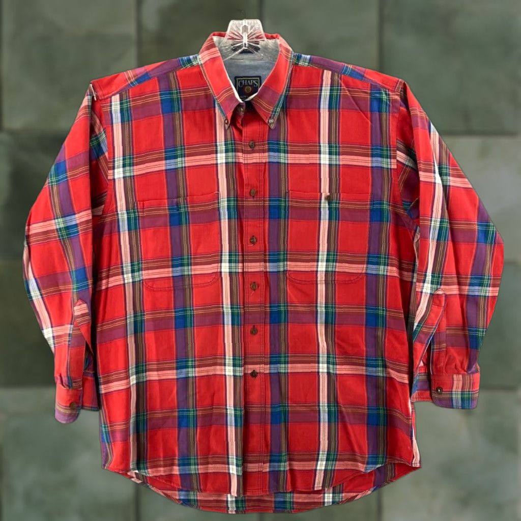 Chaps VINTAGE Chaps Shirt Men L Plaid Cotton Flannel Button-Up 90s Retro Red Adult Large Button-Down Size US L / EU 52-54 / 3 - 1 Thumbnail