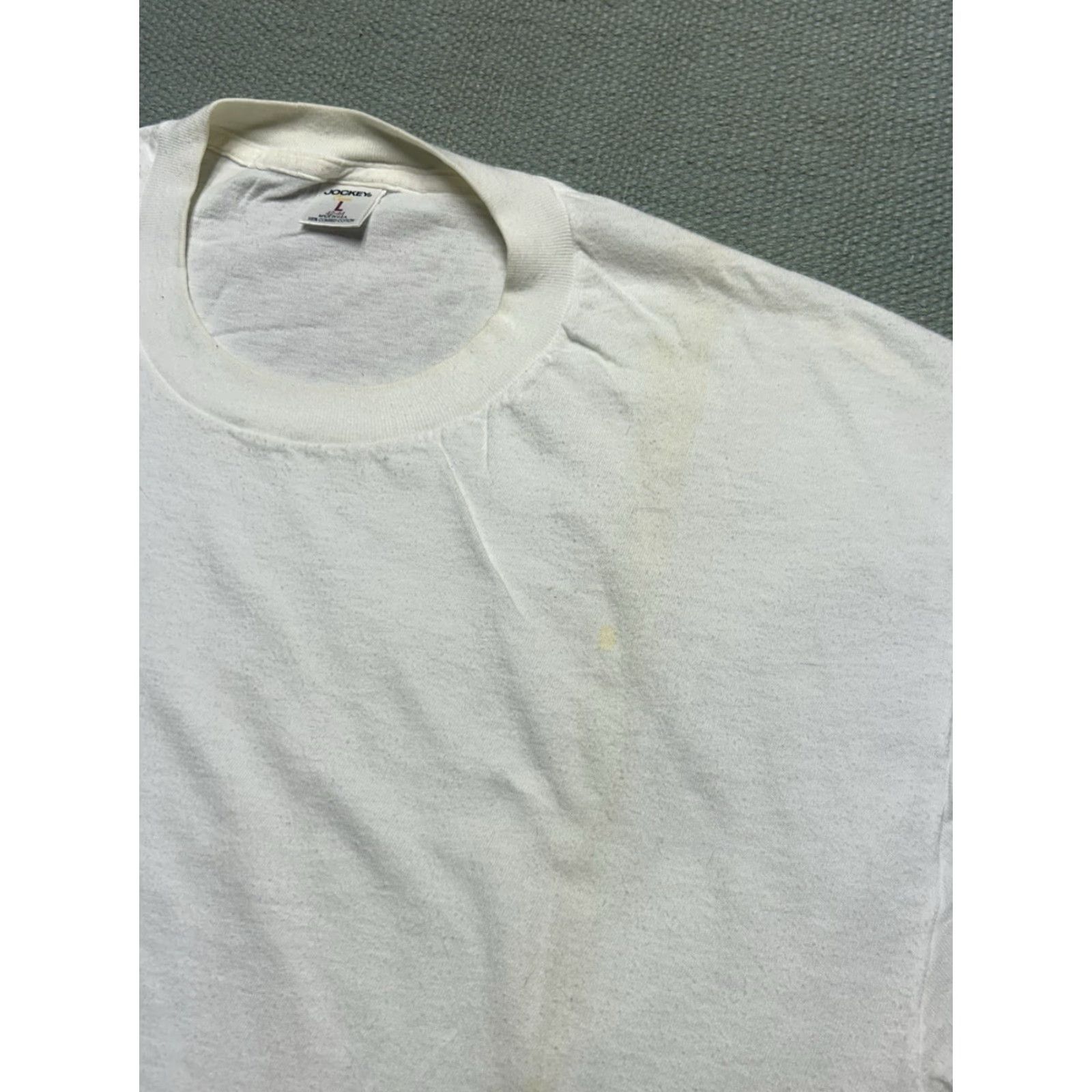 Jockey VINTAGE Jockey T-Shirt White Large USA Men's Cotton Single Stitch Blank Shirt Size US L / EU 52-54 / 3 - 3 Thumbnail