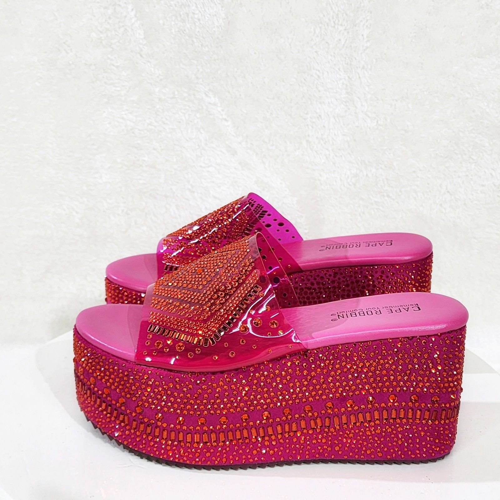 Other Dazzle Hot Pink Slip On 3" Platform Sparkling Rhinestone Fla Size US 9 / IT 39 - 3 Thumbnail