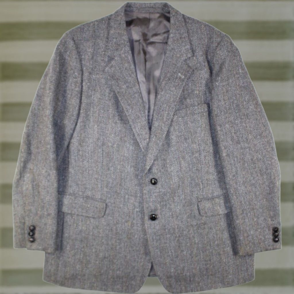 Vintage Vintage Woodmere Wool Tweed Blazer Jacket Herringbone Gray Men's 46 R Size 46R - 1 Thumbnail