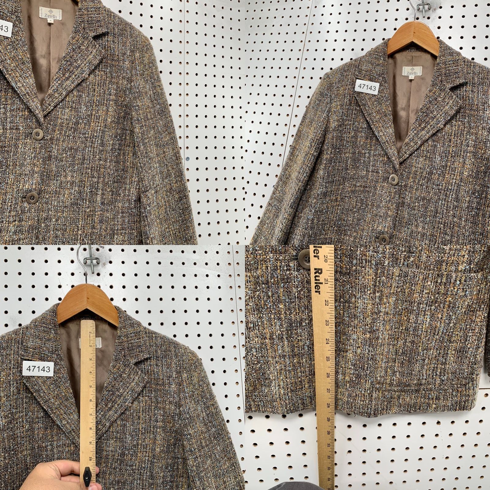 Zanella Zanella Tweed Wool Blazer Womens 4 Brown Three-Button Business Work Italy Jacket Size S / US 4 / IT 40 - 8 Thumbnail