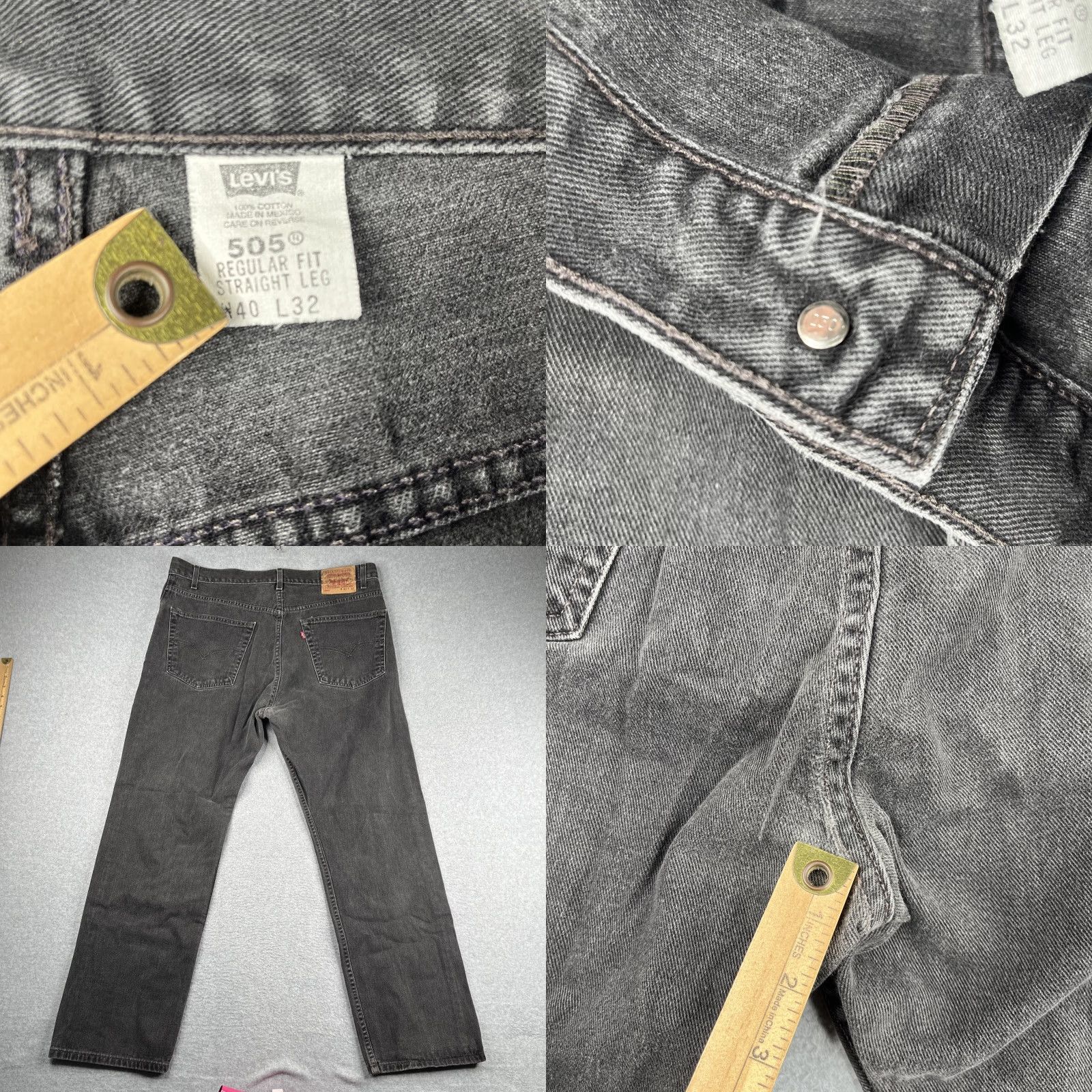 Levi's Levi's 505 Denim Jeans Regular Straight Fit Dark Grey 5 Pocket Mens 40x32 Size US 40 / EU 56 - 8 Thumbnail