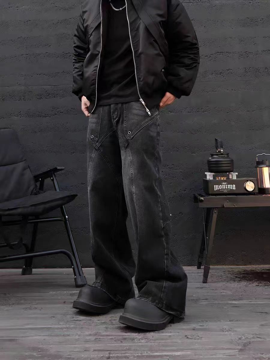 Japanese Brand Vintage black patchwork rivet wide leg jeans Size US 30 / EU 46 - 3 Thumbnail