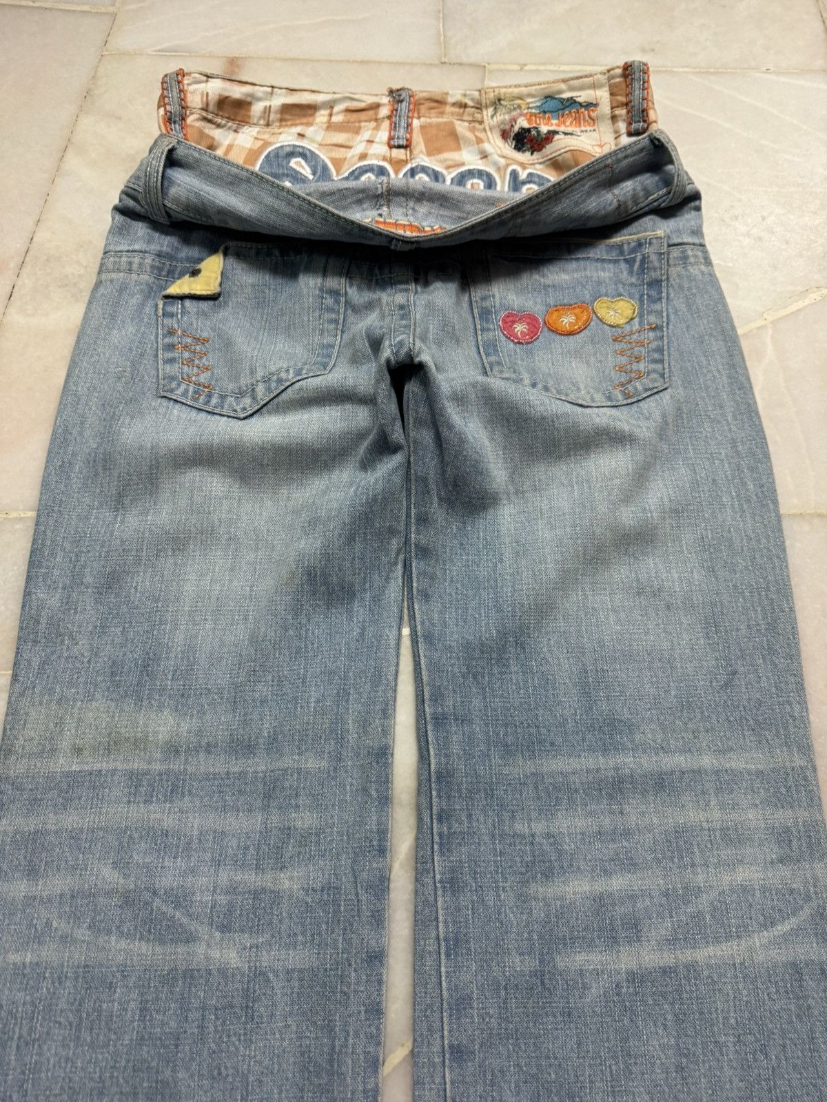 Japanese Brand 💥DOUBLE WAIST 90's💥BLUE MOON BLUE OCEAN EMBROIDERY LOGO RARE Size US 29 - 21 Thumbnail