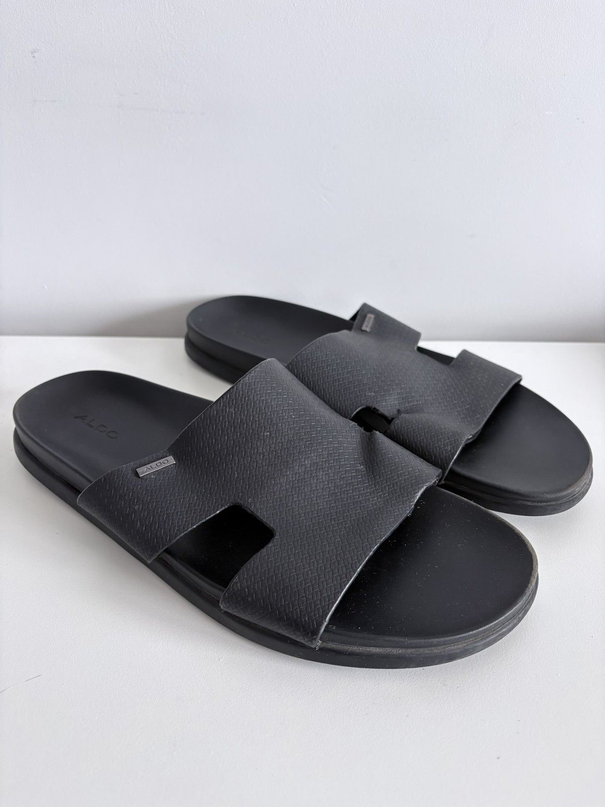 Aldo Aldo Black Men's Leather Slide Sandals Size 44 Size US 11 / EU 44 - 2 Thumbnail