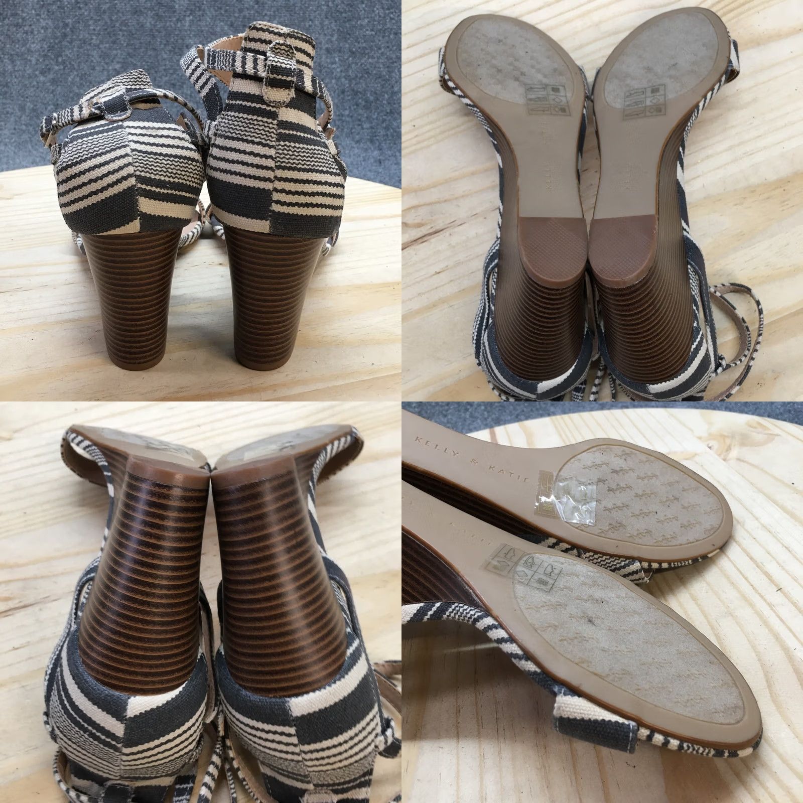 Vintage Kelly & Katie Heels Womens 10 Tamra Ankle Strap Wedges Casual Gray Fabric Size US 10 / IT 40 - 8 Thumbnail