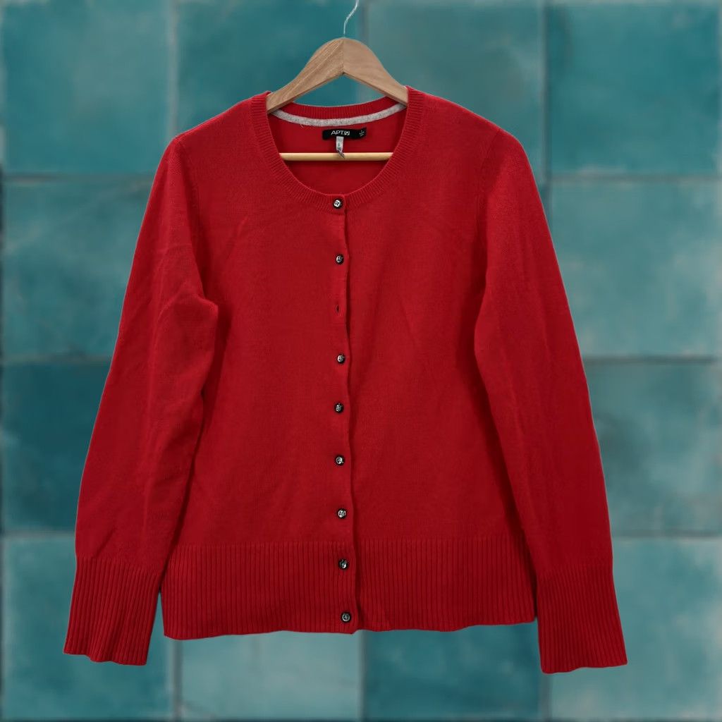 Apt. 9 APT.9 Sweater Cardigan Womens Large Red 100% Cashmere Button Crew Neck Size L / US 10 / IT 46 - 1 Thumbnail