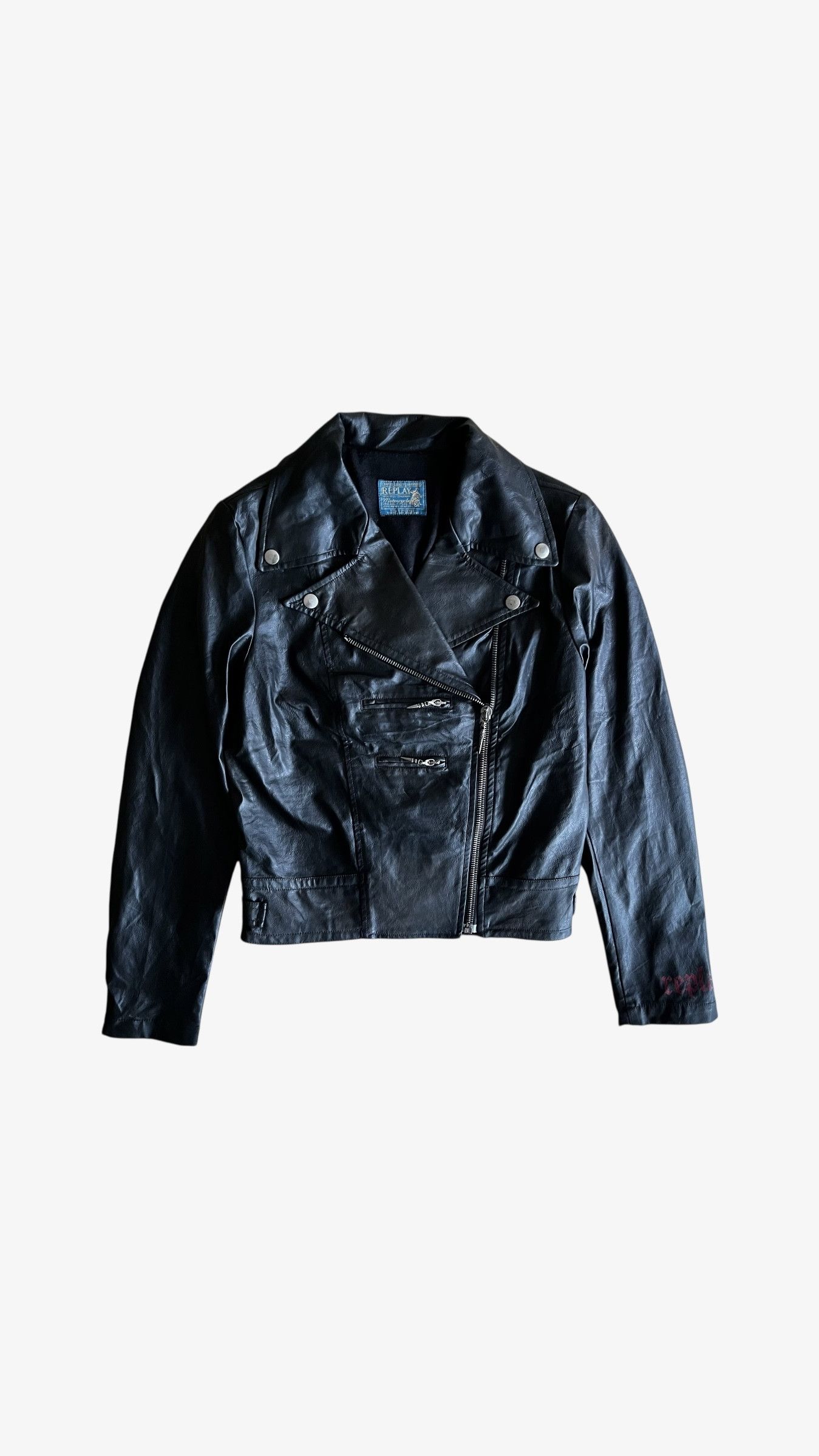 Replay Vintage 90s Women's Replay Black Leather Skull Biker Jacket Size M / US 6-8 / IT 42-44 - 2 Thumbnail