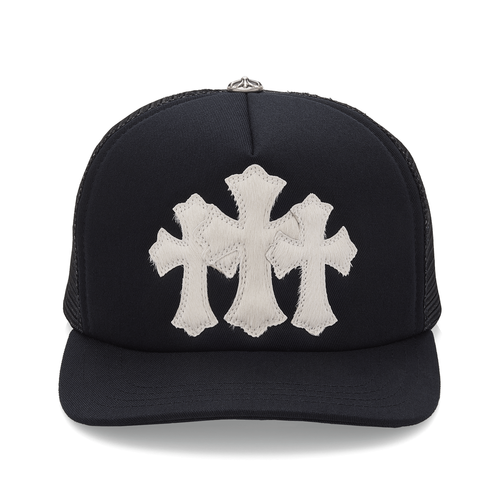 Chrome Hearts Calf Hair Triple Cemetery Cross Trucker Hat Black Size ONE SIZE - 1 Thumbnail