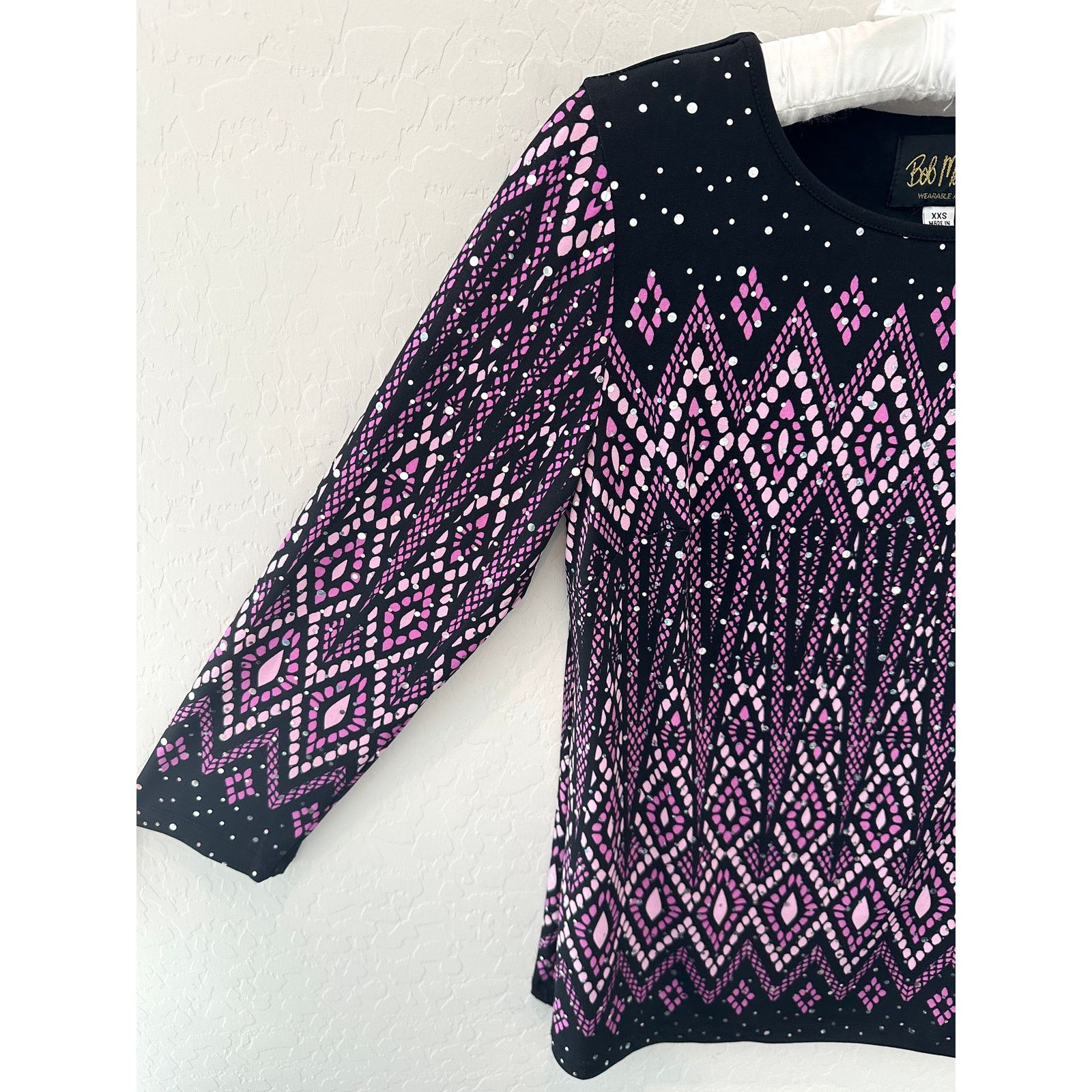 Bob Mackie BOB MACKIE | Black Purple Rhinestone Knit Long Sleeve Top Size XXS / US 00 / IT 34 - 3 Thumbnail