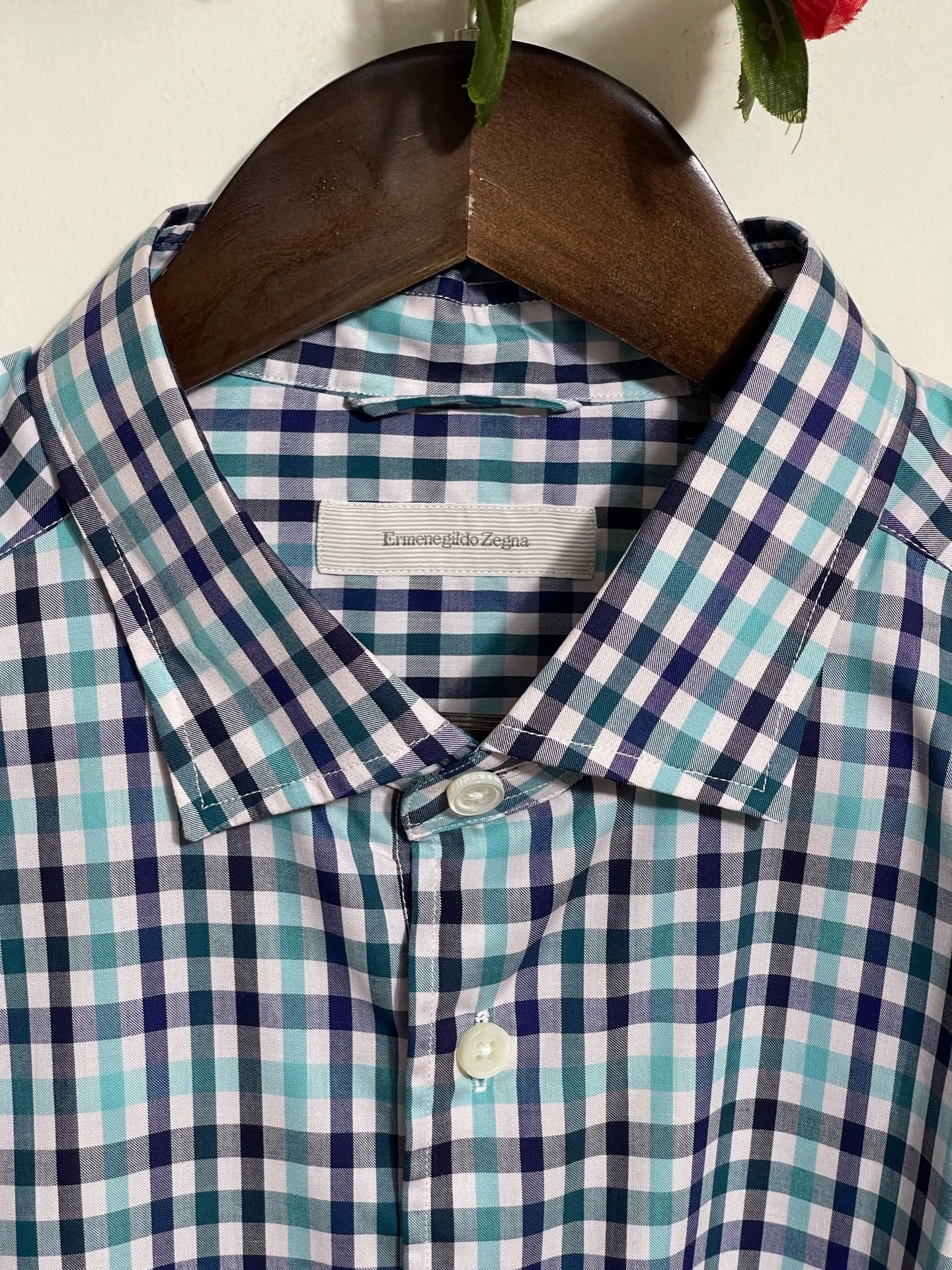 Ermenegildo Zegna Ermenegildo Zegna Relaxed Blue-Grn Check Shirt XL Size US XL / EU 56 / 4 - 3 Thumbnail