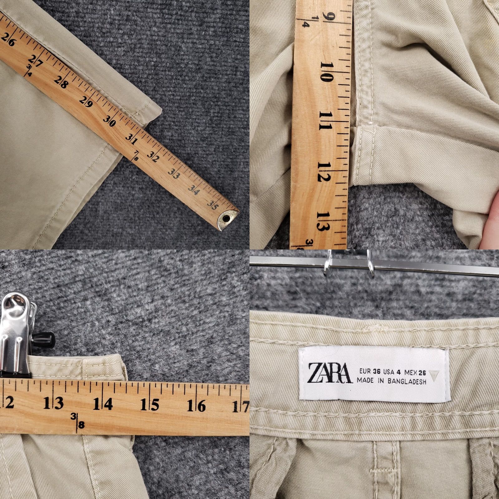 Zara Zara Pants Womens 4 Beige Cargo Straight Leg Cotton Utility Casual Outdoor Size 27" / US 4 / IT 40 - 8 Thumbnail