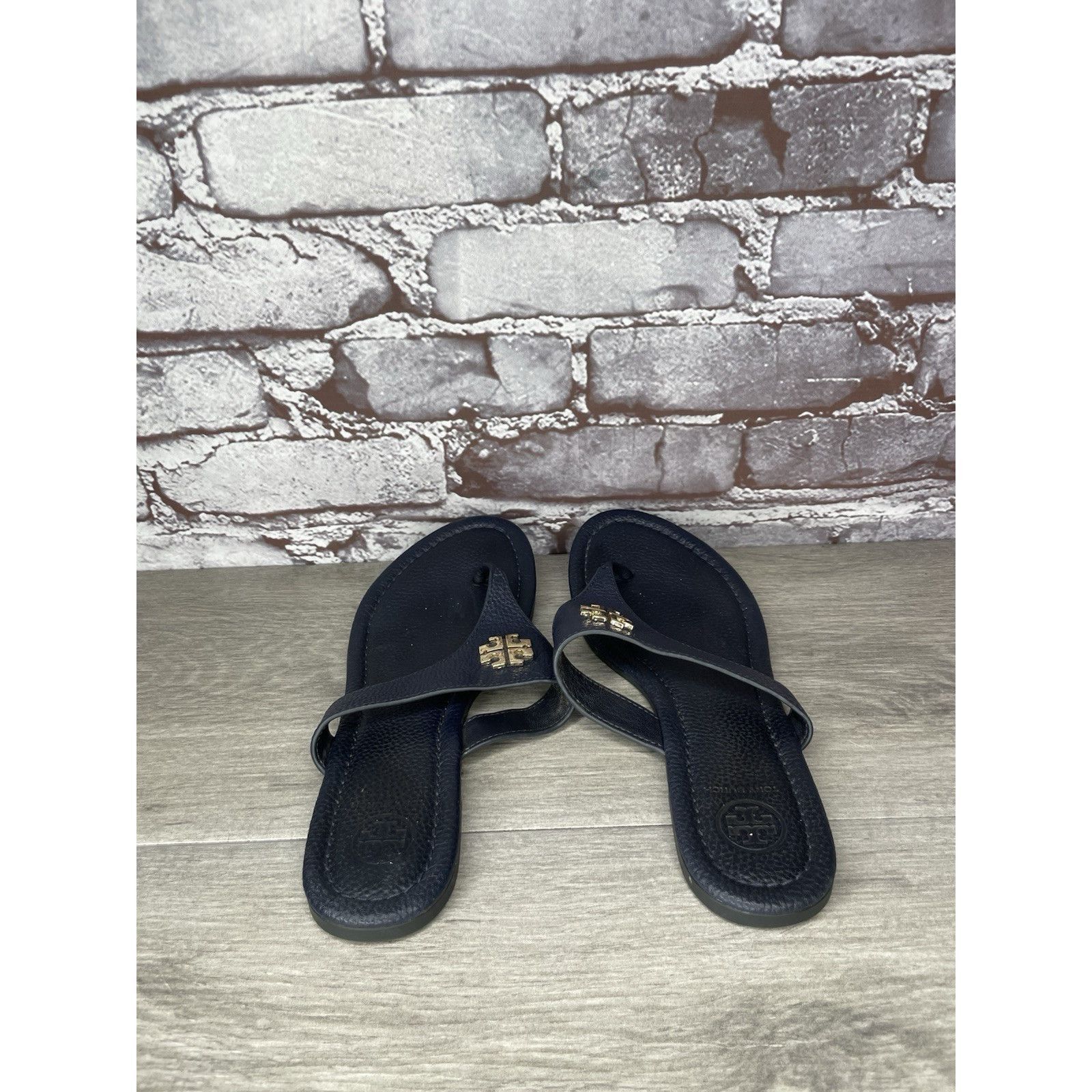 Tory Burch Tory Burch Jole Navy Blue Thong Tumbled Leather Sandals Wome Size US 6.5 / IT 36.5 - 5 Thumbnail