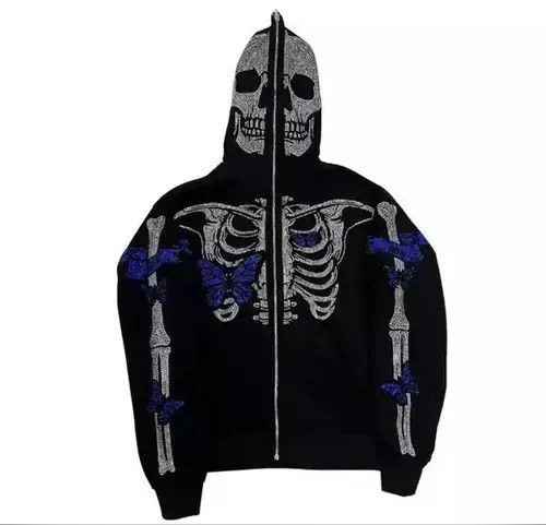 VIBE Full Zip Up Hoodie Gothic Skeleton Butterfly🔥🔥🔥 Size US L / EU 52-54 / 3 - 1 Thumbnail