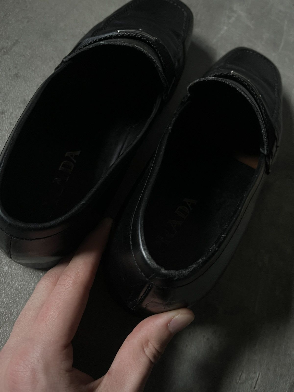 Prada Prada black logo leather loafers rare Size US 10.5 / EU 43-44 - 18 Thumbnail