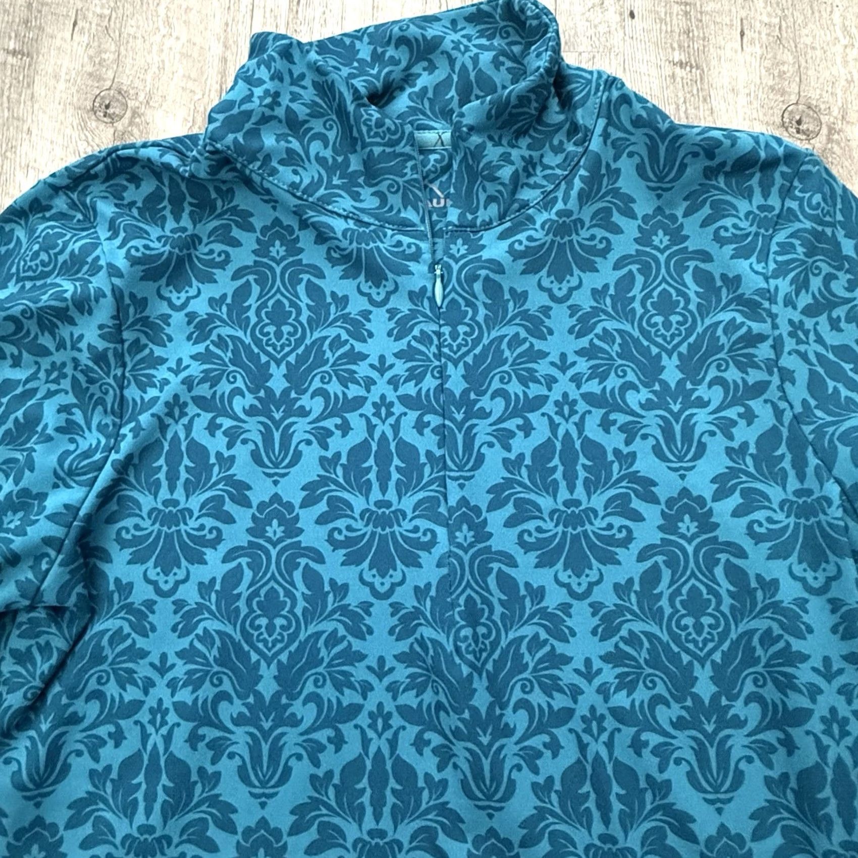 Eddie Bauer Eddie Bauer Womens Medium Teal Floral Top Pullover Activewear Stretch 1/4 Zip Size M / US 6-8 / IT 42-44 - 3 Thumbnail