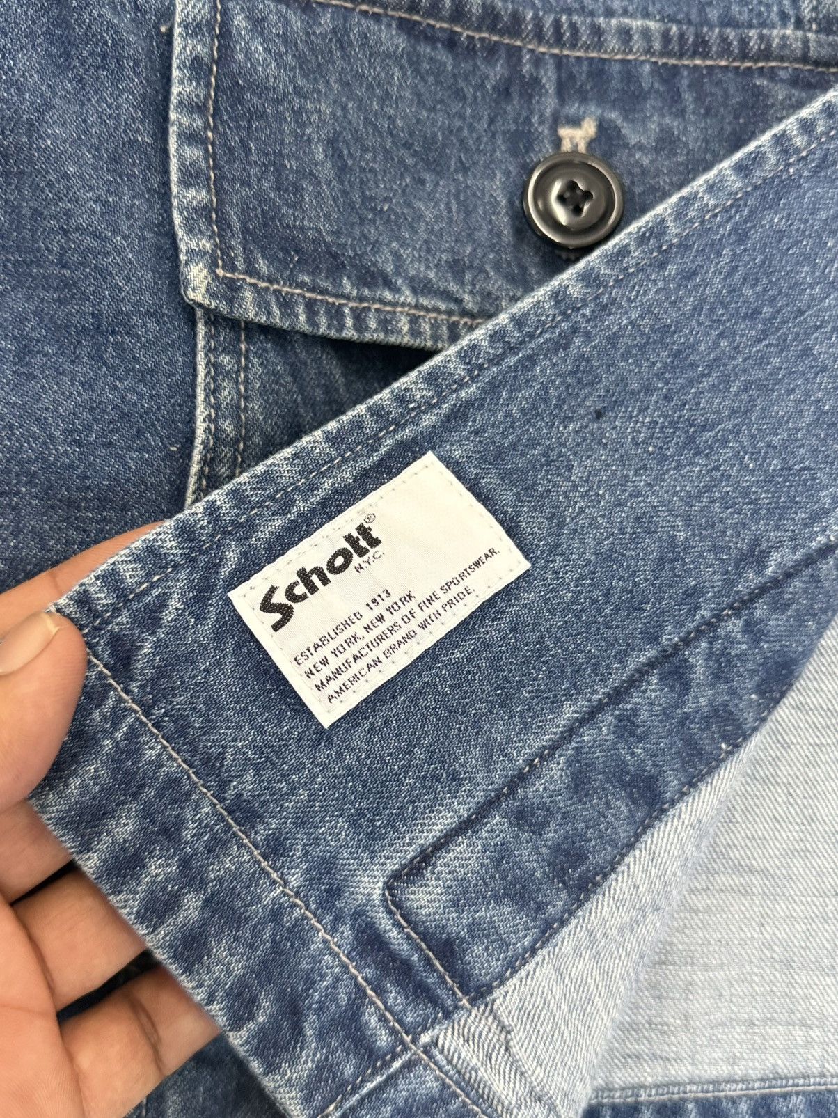 Schott 🔥 SCHOTT N.Y.C Amekaji Japan Denim Style Chore Jacket - L Size US L / EU 52-54 / 3 - 12 Thumbnail