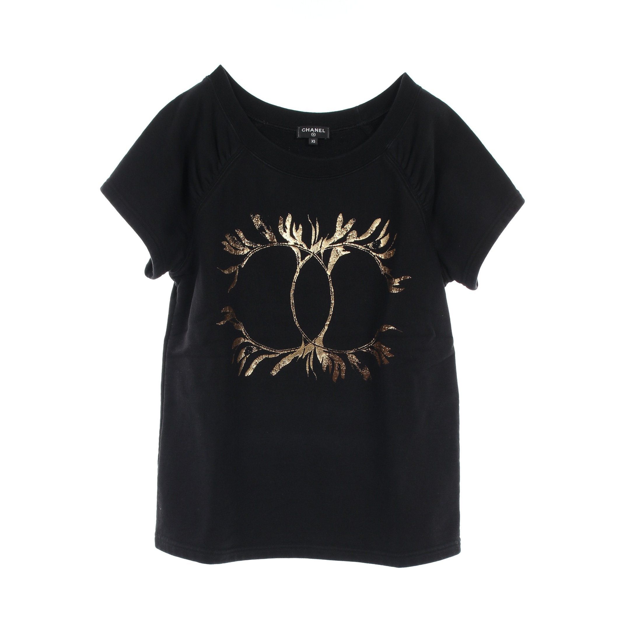Chanel Chanel Coco Mark Sweatshirt Cut And Sew Cotton Black Gold Size ONE SIZE - 1 Thumbnail