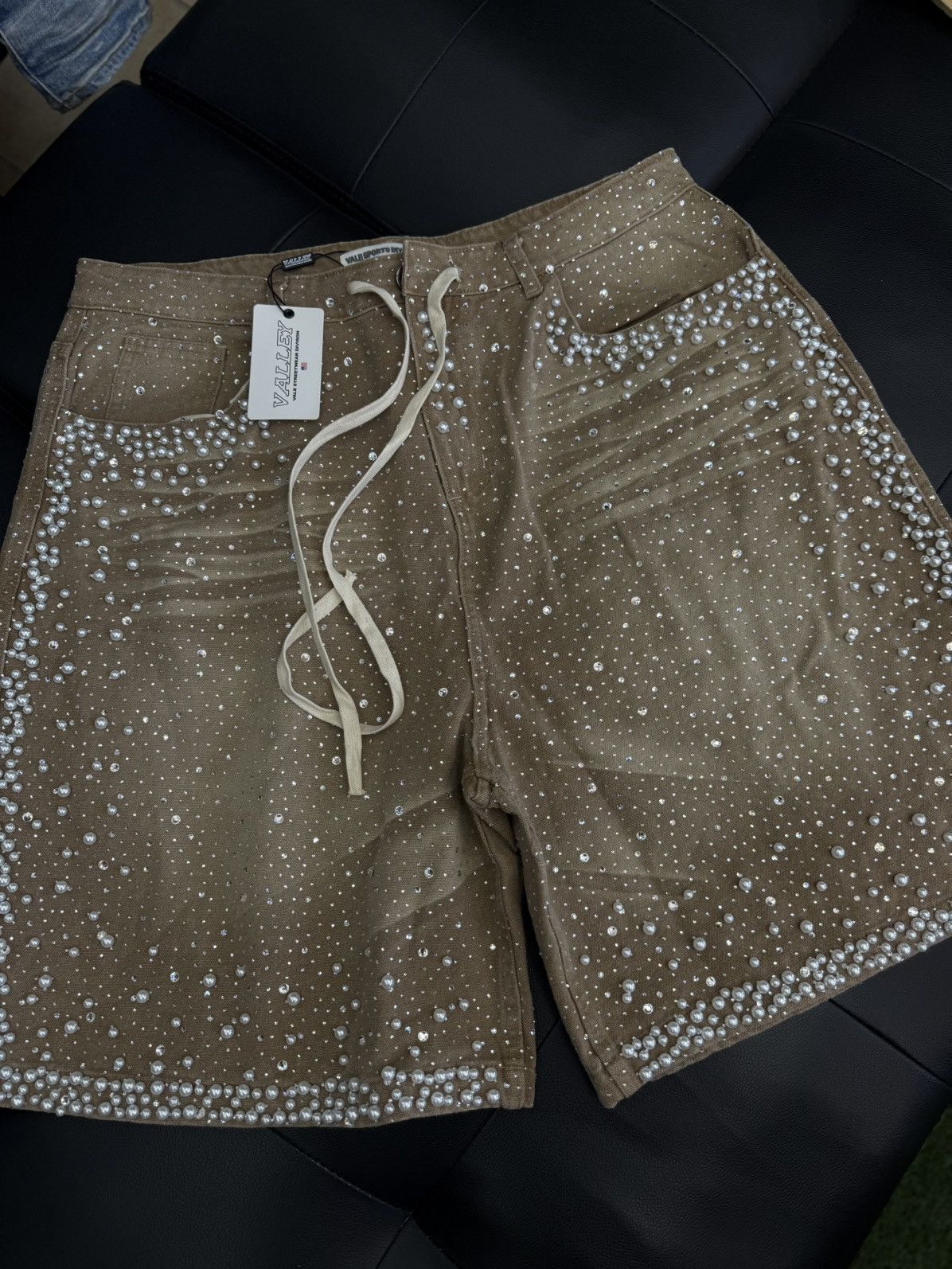 Vale Valley Rhinestone Crystal Shorts Denim Tan Size 34 Size US 34 / EU 50 - 3 Thumbnail