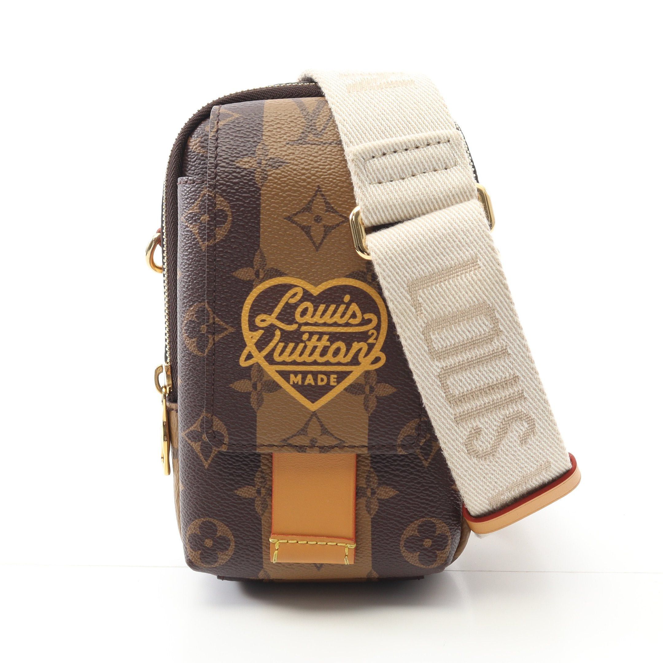 Louis Vuitton Louis Vuitton Louis Vuitton * Nigo Double Phone Pouch Monogram Stripe Shoulder Bag Leather Brown Size ONE SIZE - 1 Thumbnail