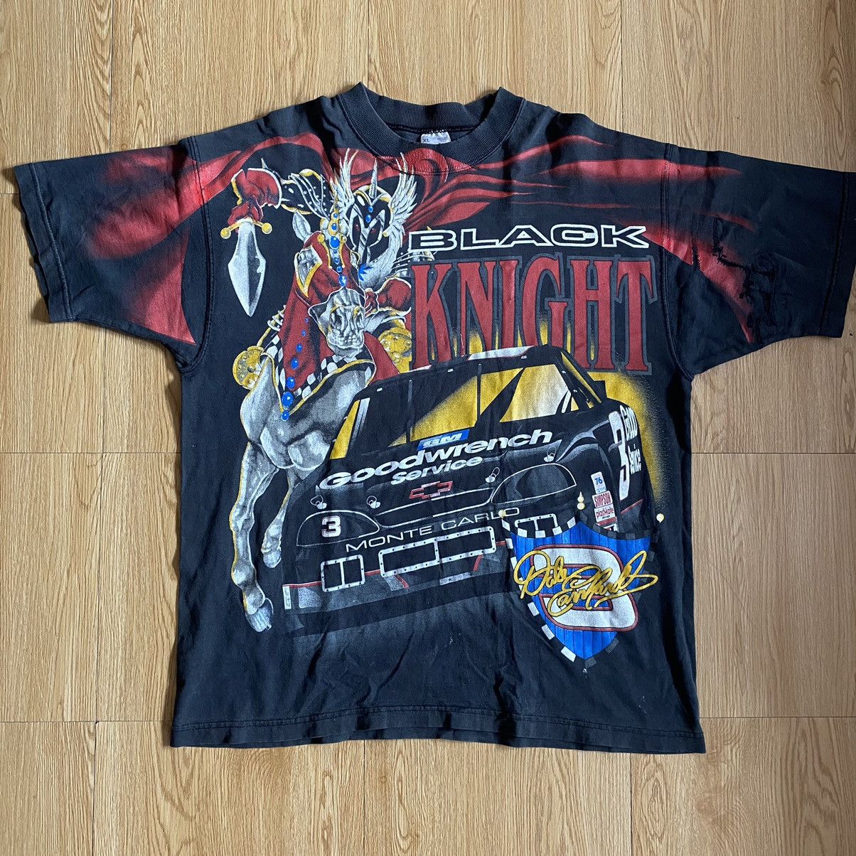 希少 XL 90's NASCAR THE BLACK KNIGHT Tシャツ Vintage Dale Earnhardt 